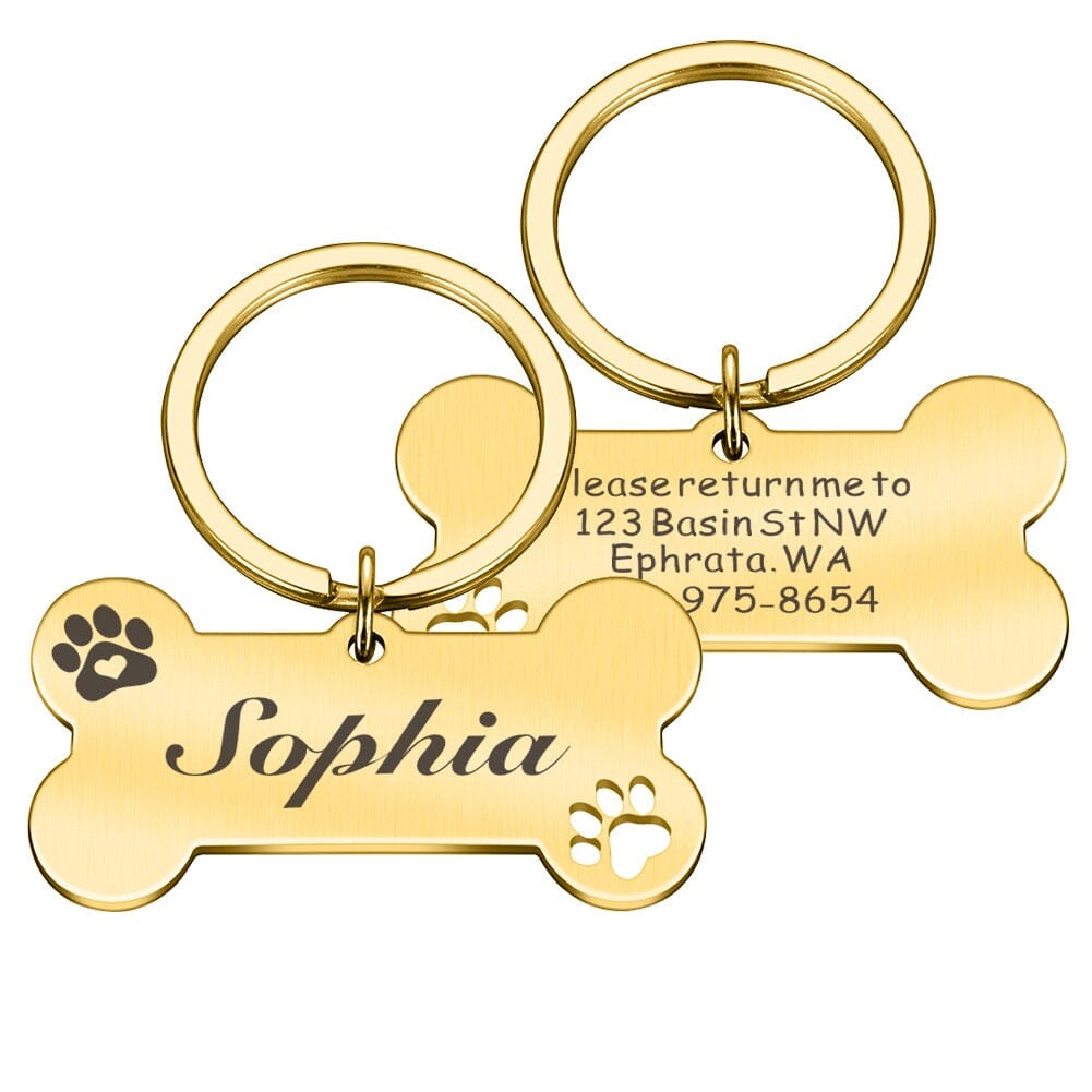 Premium Hundemarke mit personalisierter Gravur | Cute Bone Hundemarke Mein Shop Gold 40x21 mm 