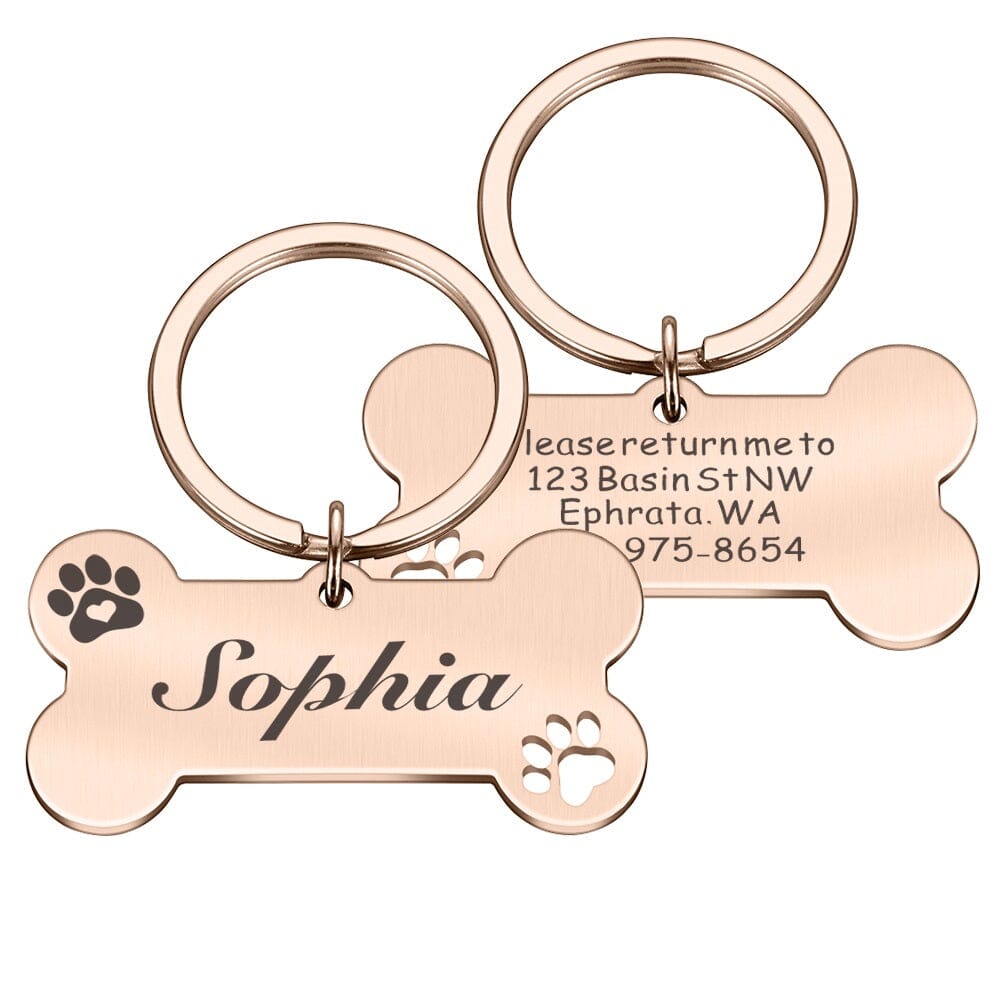 Premium Hundemarke mit personalisierter Gravur | Cute Bone Hundemarke Mein Shop Roségold 40x21 mm 