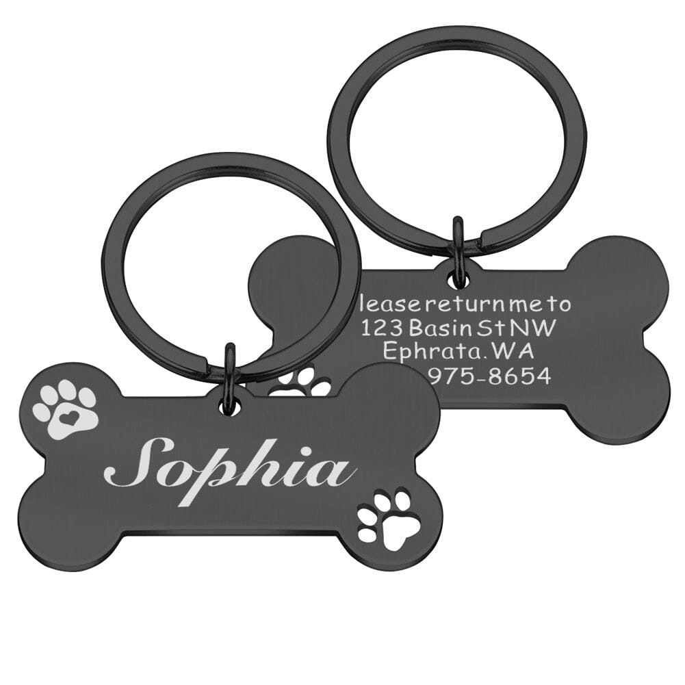 Premium Hundemarke mit personalisierter Gravur | Cute Bone Hundemarke Mein Shop Schwarz 40x21 mm 