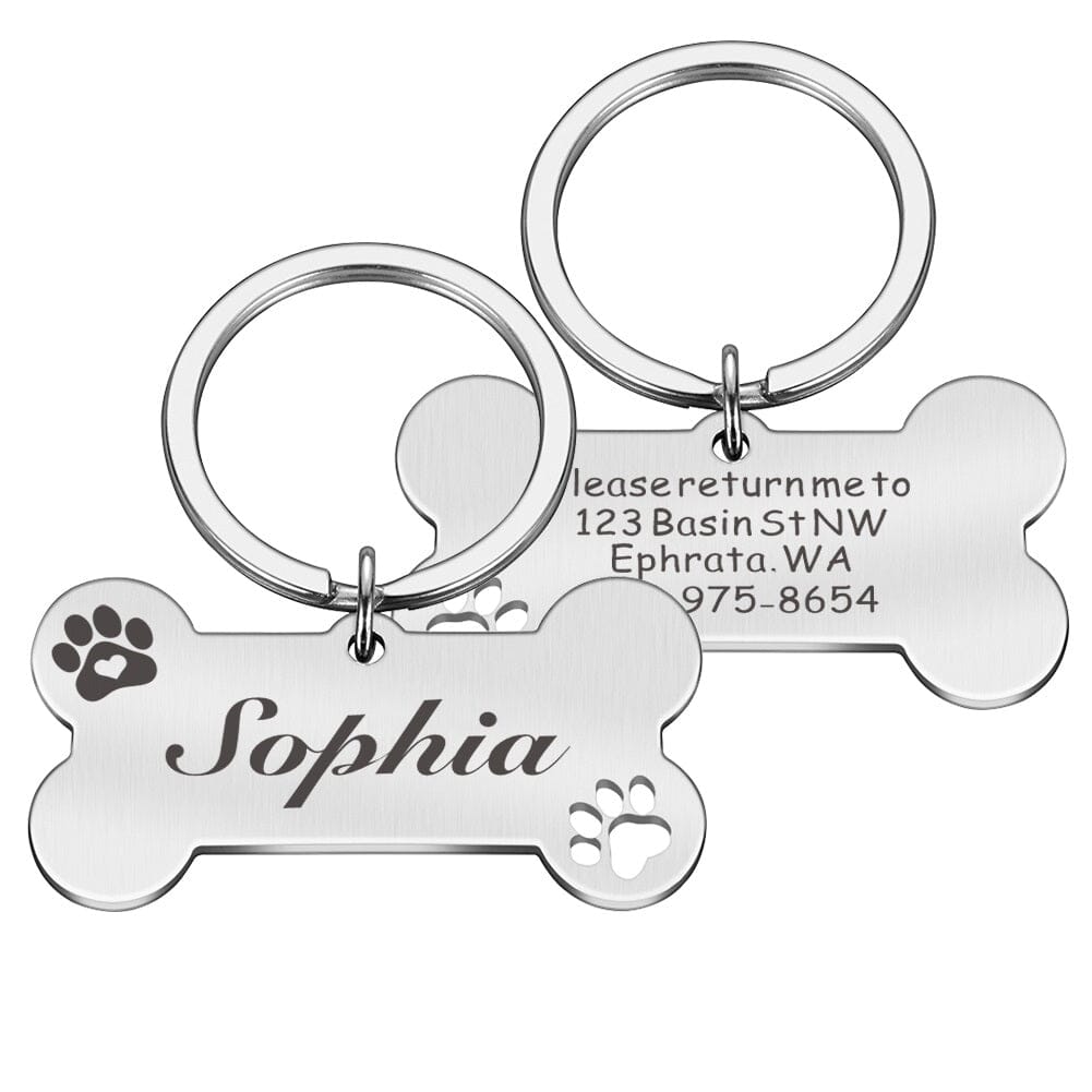 Premium Hundemarke mit personalisierter Gravur | Cute Bone Hundemarke Mein Shop Silber 40x21 mm 